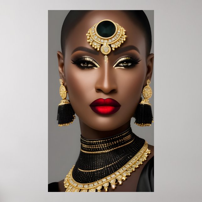 Smycken kvinna i Mode Exotic African guld Black Poster (Framsidan)