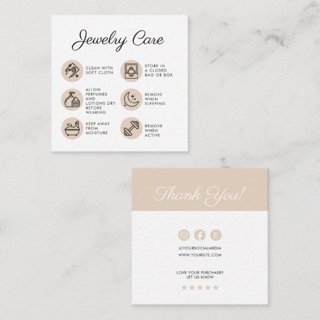 Smycken Skötsel Instruktioner Företag Tack Tilläggskort (Fram/baksida)
