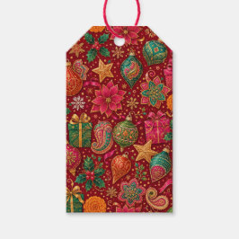 Smyckesfärgade Paisley-julpresentkort Presentetikett
