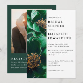 Smyckesgrön blomsterfotografi QR-kod Bröllopsdusch Inbjudningar