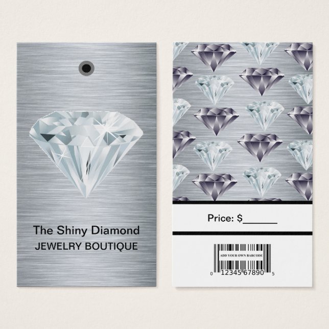 Smyckesprislappar Diamant Silver med streckkod Visitkort (Framsida & baksida)