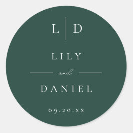 Smycket gröna minimalistiska monogrampresenter för runt klistermärke