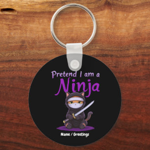 Smygande Ninja Katt Maskerad Katt Krigare Puns Nyckelring