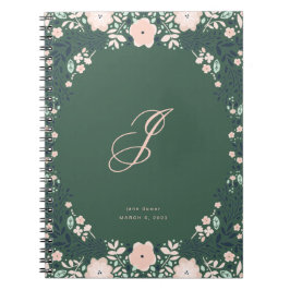 Smyggrön Mjuk Monogram Blommig Personlig Anpassad Anteckningsbok