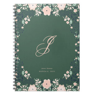 Smyggrön Mjuk Monogram Blommig Personlig Anpassad Anteckningsbok