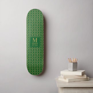 Smyggrön och guld sömlös damastmönster mini skateboard bräda 18,5 cm