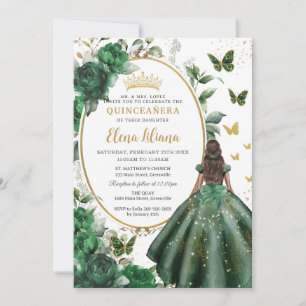 Smyraggrön blomsterglas prinsessklänning Quinceañe Inbjudningar