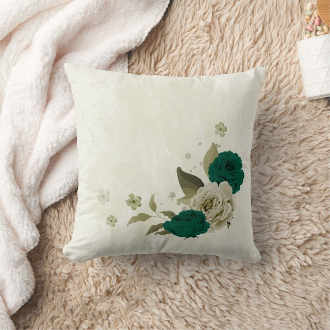 smyragrona beige blommor kudde (Filt)