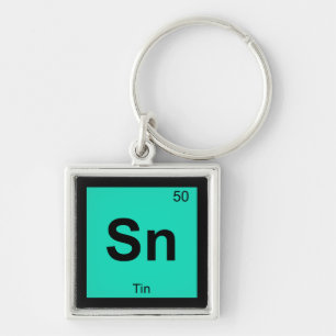 Sn - Tin Chemistry Periodic Bord Symbol Inslag Fyrkantig Silverfärgad Nyckelring