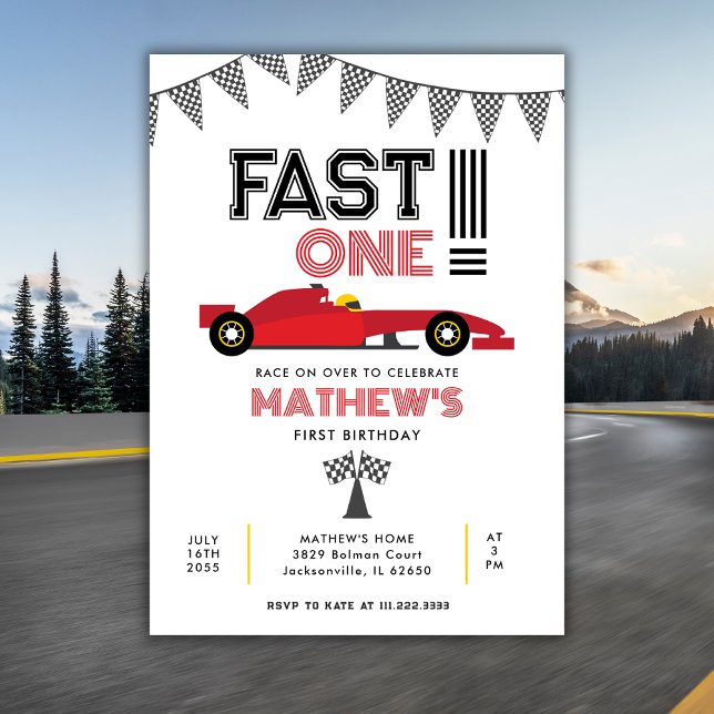 Snabb 1:a Födelsedagsfesten i Tävling-bilen Inbjudningar (Skapare uppladdad)