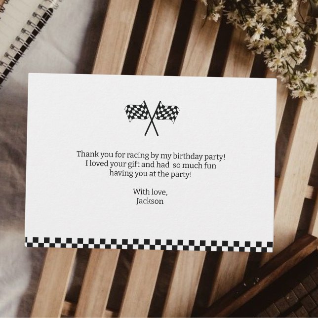 Snabb 1-Tävlas minimalistisk första födelsedag Tack Kort (If you ain't first, you're last 1st birthday thank you card Racing Birthday)