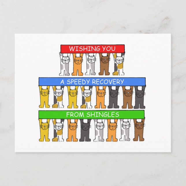 Snabb återhämtning från Shingles, Tecknad Cats. Vykort (Framsida)