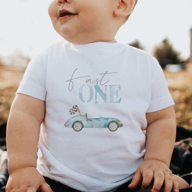 Snabb Baby Blue Racingbil Födelsedags T-shirt (Skapare uppladdad)