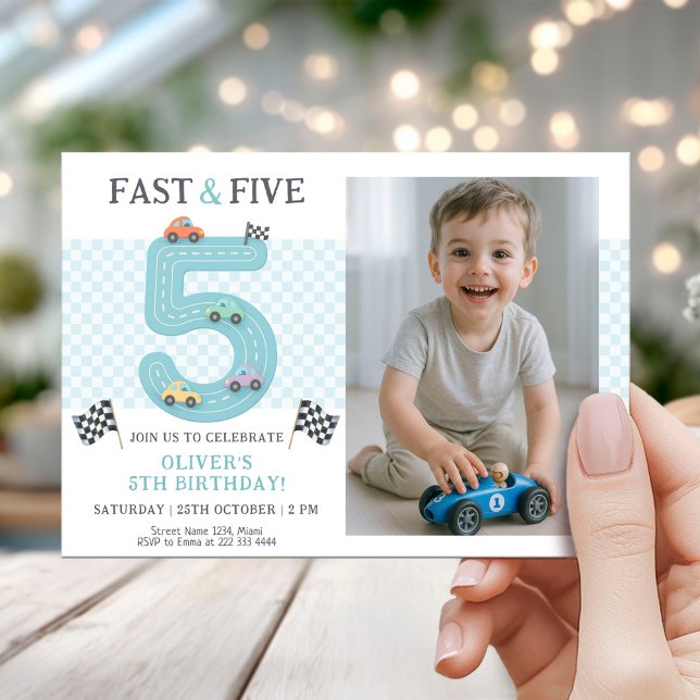 Snabb bil 5-års födelsedagsfest tema inbjudningar (Skapare uppladdad)