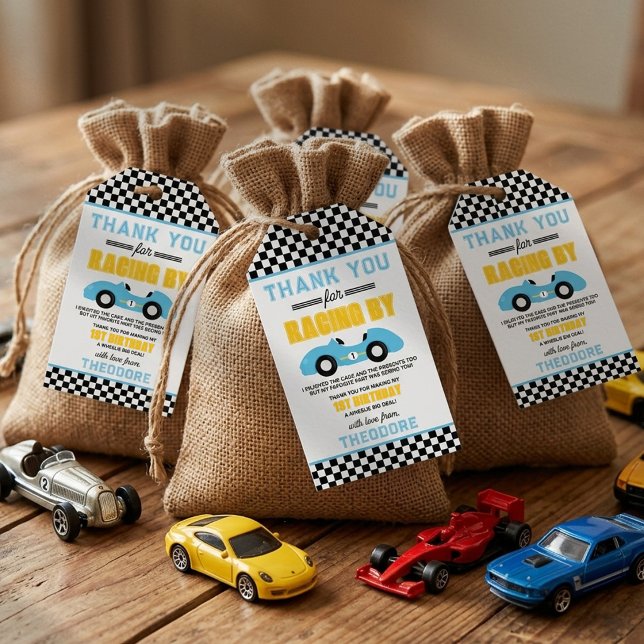 Snabb Bil Racing 1-års Födelsedagsfest Presentetikett (Skapare uppladdad)