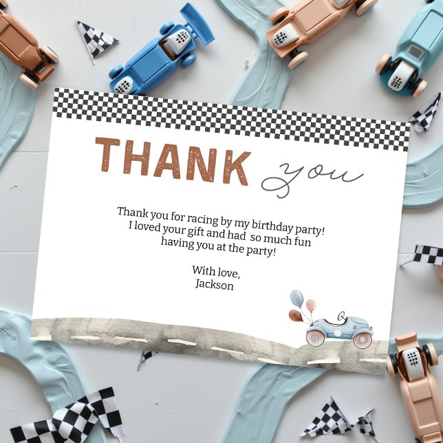 Snabb bilsdag två Tävling Tack Kort (Fast One Race Car Birthday Thank you Card)