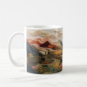 Snabb broderiutformning av landskapet. kaffemugg
