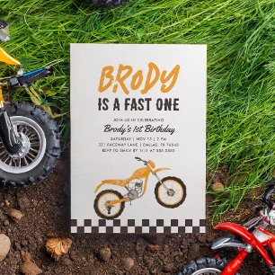 Snabb en Gult Dirt Bike Boy 1st Birthday Inbjudningar