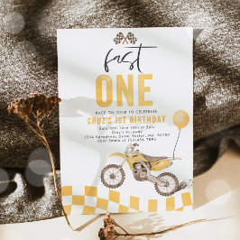 Snabb en Gult Dirt Bike Boy 1st Birthday Party Inbjudningar