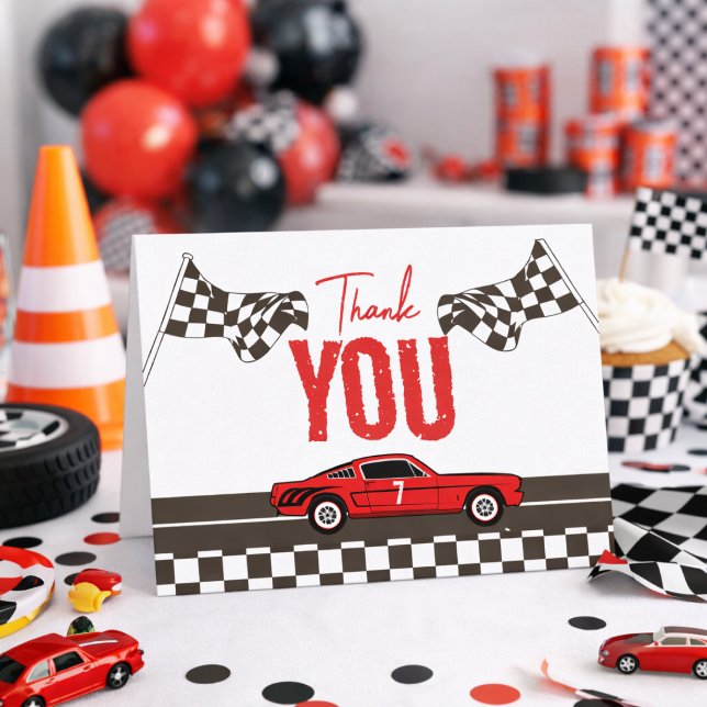 Snabb En Racerbils Pojke 1-års Födelsedagsfest Tack Kort (Fast One Race Car Boy 1st Birthday Party Thank You Card
)