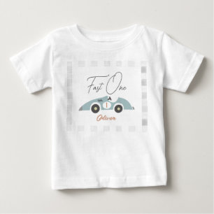 Snabb Ett Blått Racingbil Pojke 1-års Födelsedag T Shirt