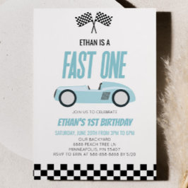 Snabb ett Blue Racecar Tävling-kort, första födels Inbjudningar
