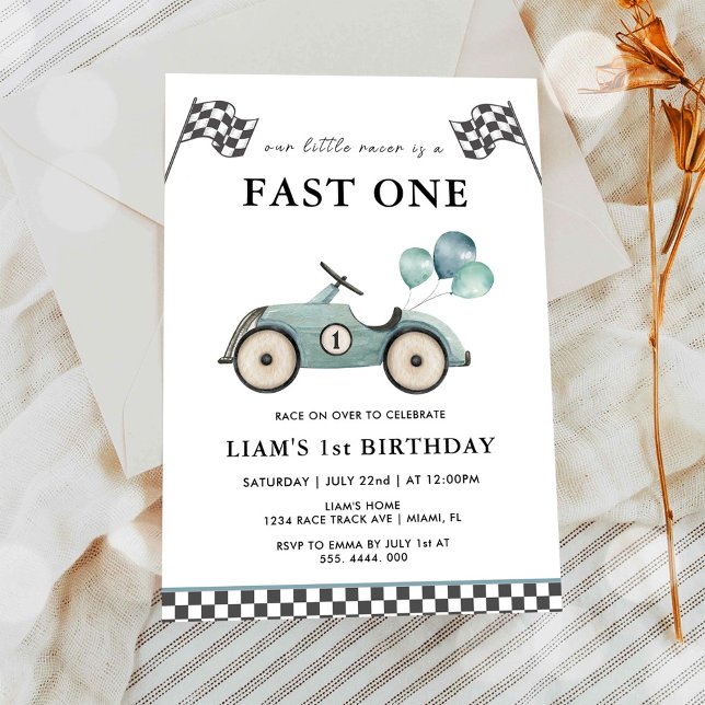 Snabb Ett Racerbils Pojkar 1-årsdag Inbjudningar (Skapare uppladdad)