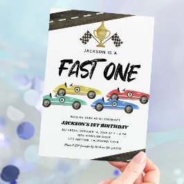 Snabb Ett Racingbil 1-års Födelsedagsinbjudan Inbjudningar