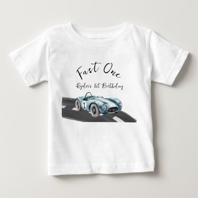 Snabb Ett Racingbil Första Födelsedagen T Shirt (Framsida)