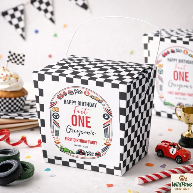 Snabb Ett Racingbil Pojke 1-års Födelsedagsfest Presentaskar (Fast One Race Car Boy 1st Birthday Party Favor Boxes
)