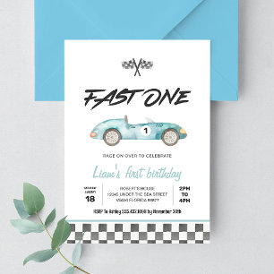 Snabb ETT Vintage Racingbil 1-årsdag Inbjudningar