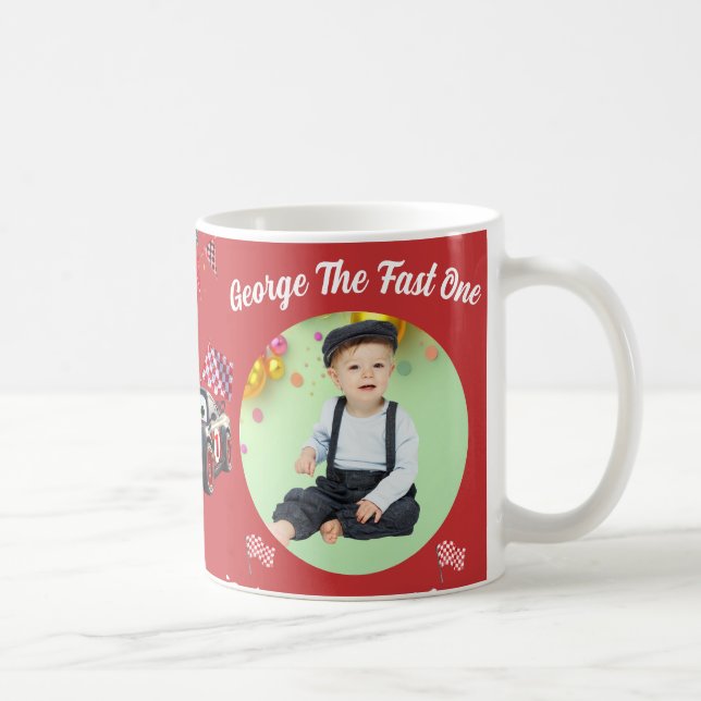 Snabb etta  Röd & Svart Racingbil 1-års födelsedag Kaffemugg (Höger)
