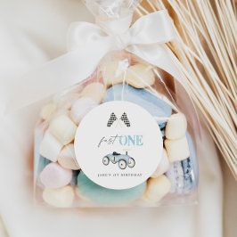 Snabb födelsedag med en Tävling-ekvivalerad Retro- Runt Klistermärke