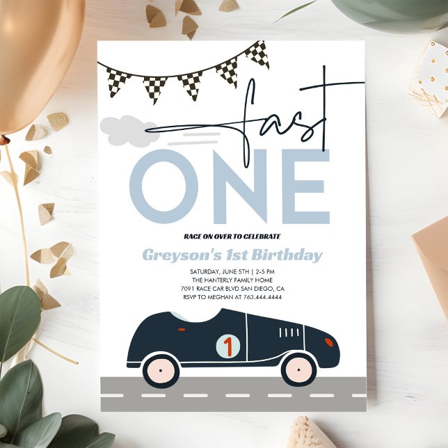 Snabb gammal racerbil barn 1-årsdag inbjudningar (Skapare uppladdad)