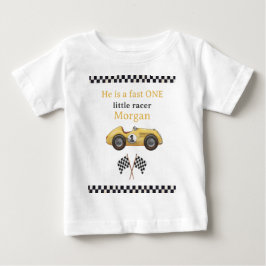 Snabb Gul Racingbil Barn Första Födelsedagsfest T Shirt
