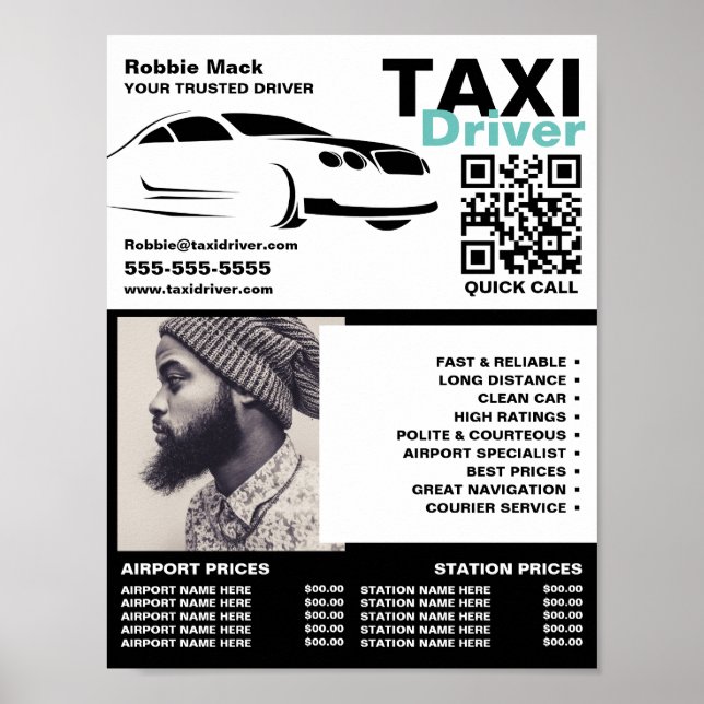 Snabb Logotyp, foto, drivrutin för Taxi, Pris list Poster (Framsidan)