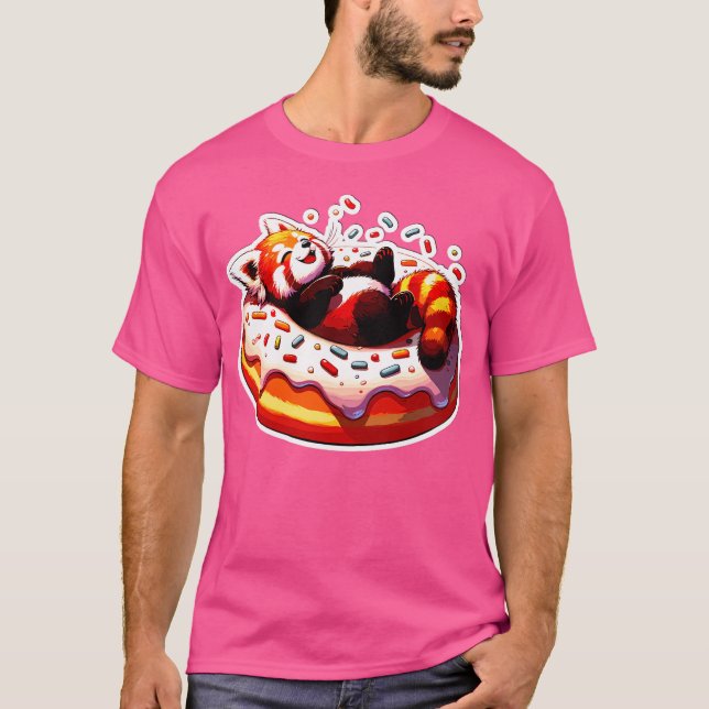 Snabb matsal Kawaii Red Panda Chilling på Donut T Shirt (Framsida)