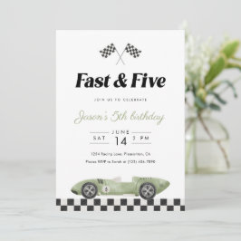Snabb och Fem 5-års födelsedags Vintage Racingbil  Inbjudningar