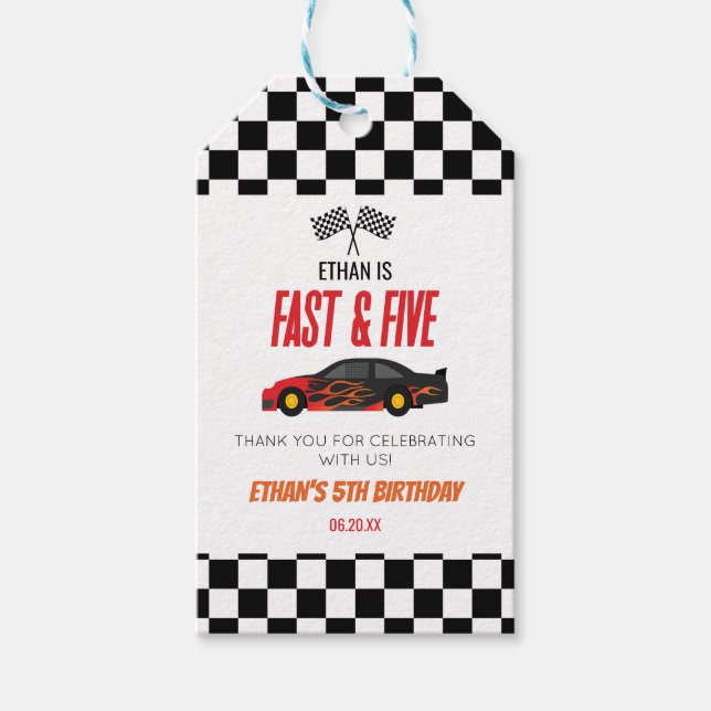 Snabb och fem röda Flame Tävling-Födelsedagsfest 5 Presentetikett (Framsidan)