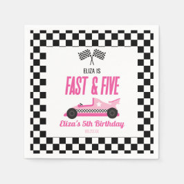 Snabb och fem Rosa Tävling-bil 5:e Födelsedagsfest Pappersservett