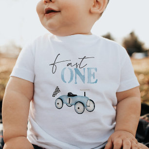 Snabb ONE Blå Racingbil Ride-On Födelsedag T-shirt