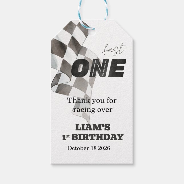 Snabb ONE Födelsedagslopp Flagga 1:a Födelsedagste Presentetikett (Framsidan)