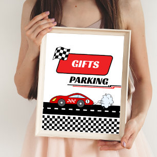 Snabb parkering av en röd bilpojke i tävling poster
