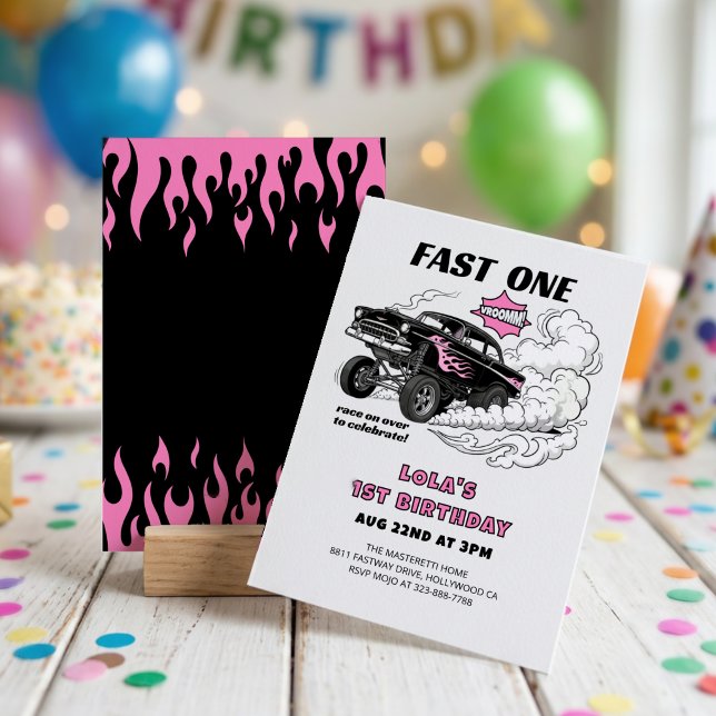 Snabb Racerbils-Gassers-Flicka 1-årsdag 🏁 Inbjudningar (Skapare uppladdad)