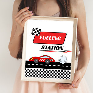 Snabb retro röd racerbil pojk födelsedag BRÄNSLE Poster