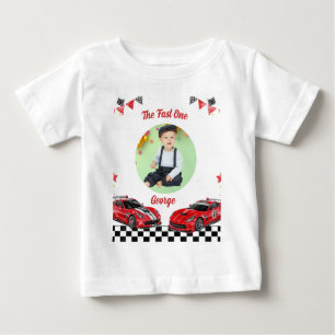 Snabb Röd & Svart Racingbil Barn Foto Födelsedag T Shirt