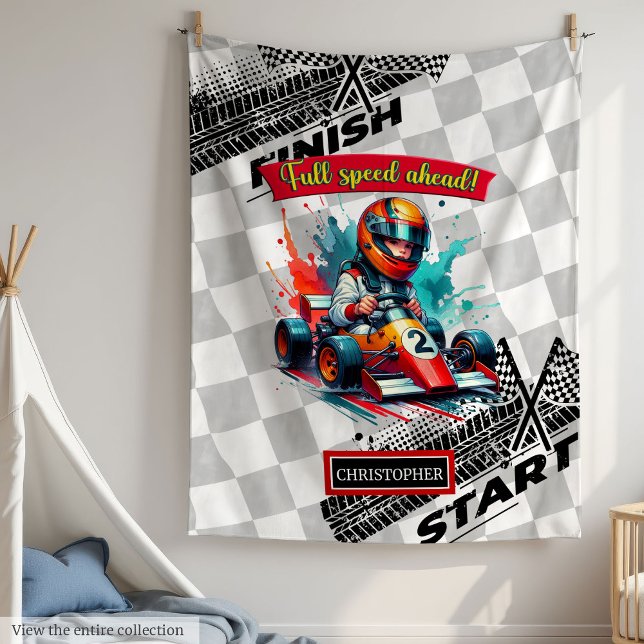 Snabb Tävla Formel 1 Blanket Fleecefilt (Cute watercolor Formula 1 racing blanket, perfect boy birthday gift.)