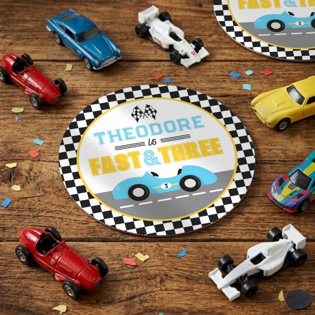 Snabb & Three Racingbil 3-års födelsedagsfest Underlägg Papper Rund (Skapare uppladdad)