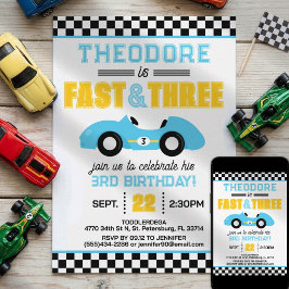 Snabb & Tredje Racingbil 3-årsdag Inbjudningar