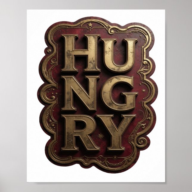 Snabba Guldt HUNGRIG Grafisk Design Poster (Framsidan)